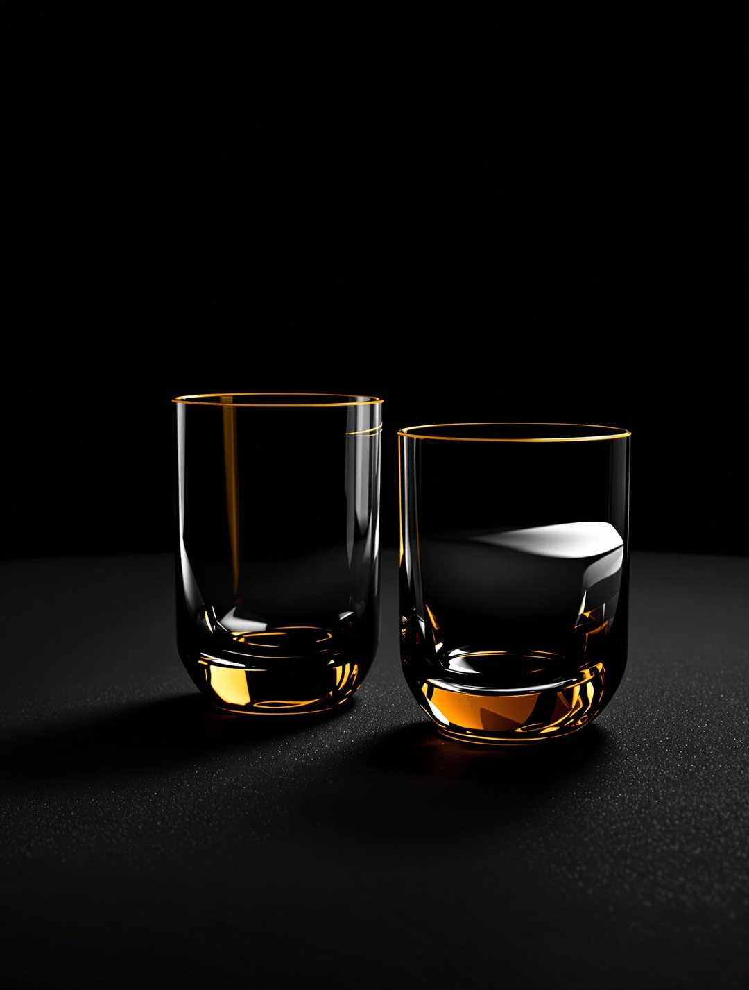 Second Pass — a pair of stout smoke-glass tumblers with amber bases