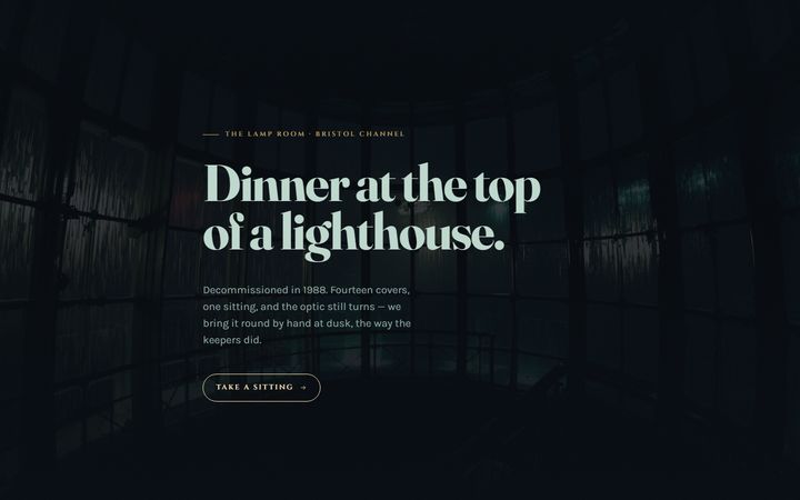THE LAMP ROOM — a restaurant at the top of a lighthouse — concept page